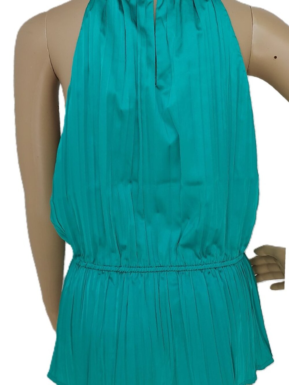 INC TURQUOISE SLEEVELESS HALTER NECK PLEATED HEM BLOUSE TOP SIZE: L NWT
